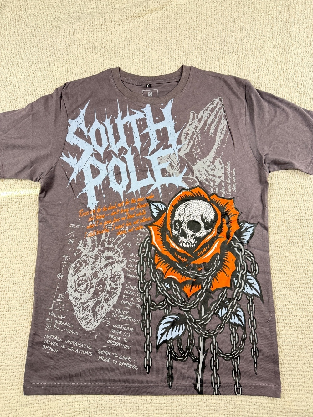 Southpole Skull Rose Graphic T-Shirt Gray Size S